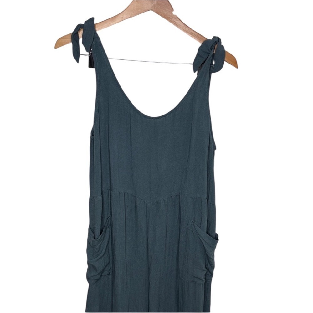 Final Touch Blue Grey Tie Shoulder Jumpsuit Women Size L Made in USA